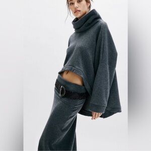 Free People Free-est Milley Reversible Sweatshirt Turtleneck Grey Boho Oversize
